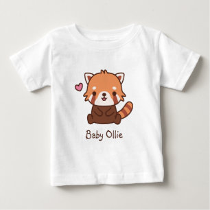 T-shirt Pour Bébé Petit Panda Rouge Mignon Nom Personnalisé