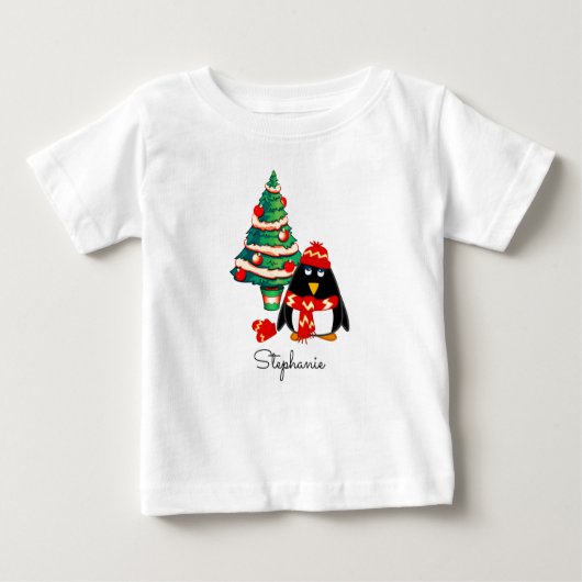 T-shirt Pour Bébé Petit Pingouin mignon | Nom personnalisé Cadeau de (Devant)