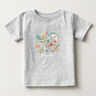 T-shirt Pour Bébé Petit T-Shirt Bébé Fleurs Roses Oiseau Bleu