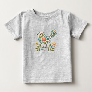 T-shirt Pour Bébé Petit T-Shirt Bébé Little Bird Floral Green Leaves
