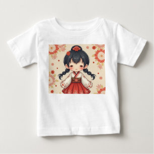 T-shirt Pour Bébé Petite fille mignonne portant un habit traditionne