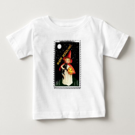 T-shirt Pour Bébé Petite fille nostalgique, Jack-o’-lanterne et noir (Devant)