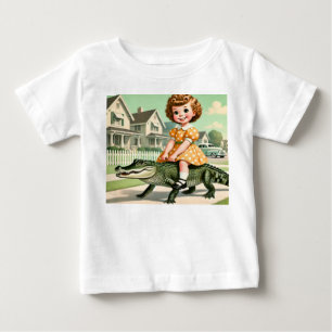 T-shirt Pour Bébé Petite fille vintage chevauchant un alligator