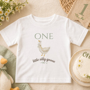 T-shirt Pour Bébé Petite Oie Rigolote UN Vert Sauge Anniversaire