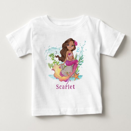 T-shirt Pour Bébé Petite Sirène Brown rose personnalisée T-Shir bébé (Devant)