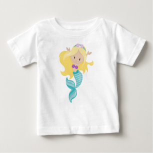 T-shirt Pour Bébé Petite Sirène, Mignonne Sirène, Cheveux Blonde, Co