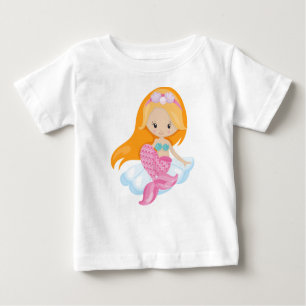 T-shirt Pour Bébé Petite Sirène, Mignonne Sirène, Cheveux Orange, Co