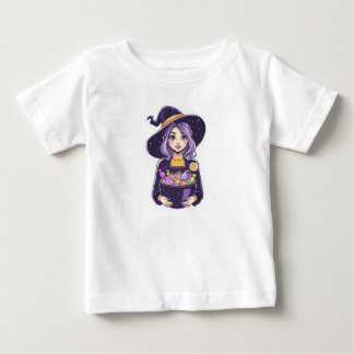 T-shirt Pour Bébé Petite sorcière douce avec bol à bonbons magique