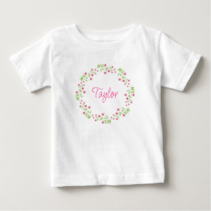 T-shirt Pour Bébé Petites fleurs roses Aquarelle Wreath