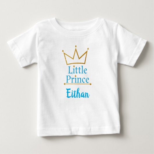 T-shirt Pour Bébé Petits texte de prince Blue et couronne d'or (Devant)