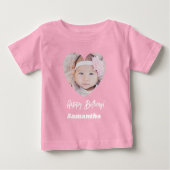 T-shirt Pour Bébé Photo cœur nom anniversaire fille rose (Devant)