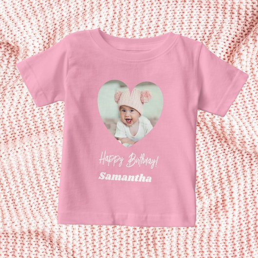 T-shirt Pour Bébé Photo heart name birthday girl pink
