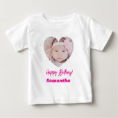 T-shirt Pour Bébé Photo heart name birthday girl pink (Devant)