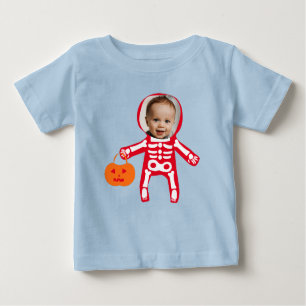 T-shirt Pour Bébé Photo personnalisée Halloween squelette astuce ou 