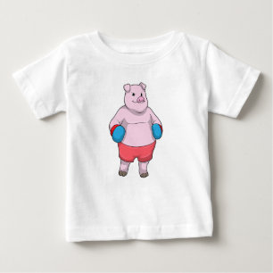 T-shirt Pour Bébé Pig at Boxing with Boxing gloves
