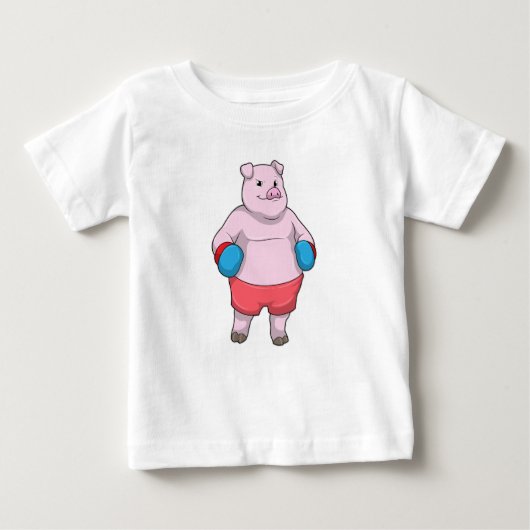 T-shirt Pour Bébé Pig at Boxing with Boxing gloves (Devant)