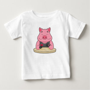 T-shirt Pour Bébé Pig au Poker avec cartes de Poker