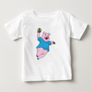 T-shirt Pour Bébé Pig en tant que joueur de handball avec Handball