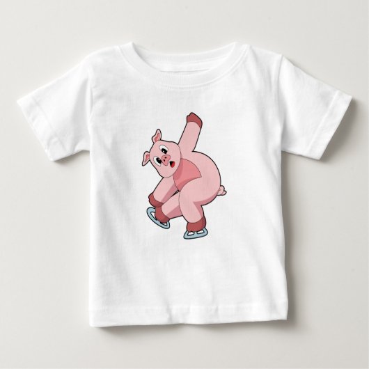 T-shirt Pour Bébé Pig Patinage sur glace Patins sur glace (Devant)