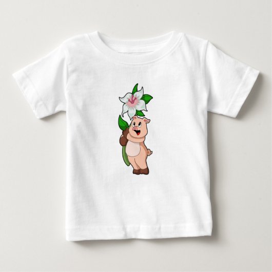 T-shirt Pour Bébé Pig with Flower Lily (Devant)