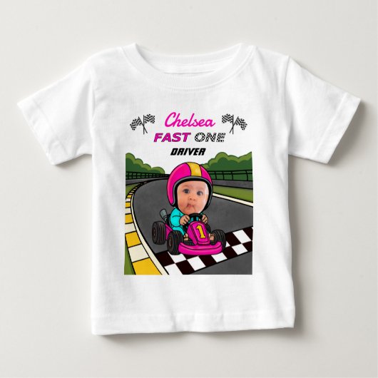 T-shirt Pour Bébé Pilote de voiture Fast One Rose Race sur mesure An (Devant)
