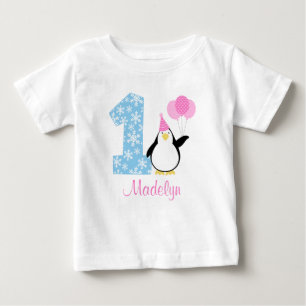 T-shirt Pour Bébé Pingouin bleu rose Fille d'hiver Onederland Annive