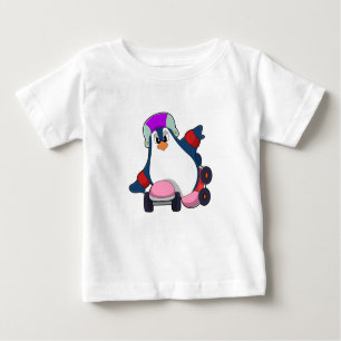 T-shirt Pour Bébé Pingouin comme Patineur Inline avec Patins Inline