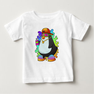 T-shirt Pour Bébé Pingouin comme peintre avec Spray