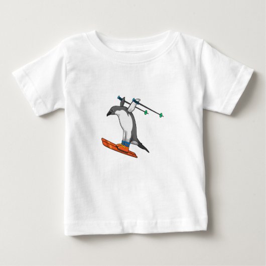 T-shirt Pour Bébé Pingouin comme Saut à ski avec Ski (Devant)