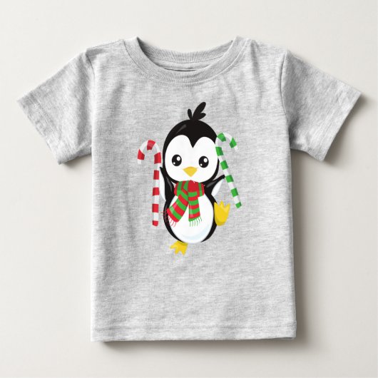 T-shirt Pour Bébé Pingouin de Noël, Pingouin Avec Écharpe, Sucre de  (Devant)