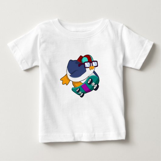 T-shirt Pour Bébé Pingouin en patinage avec skateboard (Devant)