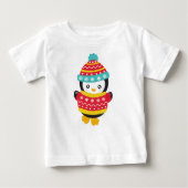 T-shirt Pour Bébé Pingouin mignon, Pingouin avec pull, Casquette (Devant)