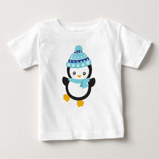T-shirt Pour Bébé Pingouin mignon, Pingouin, Pingouin Avec Écharpe (Devant)