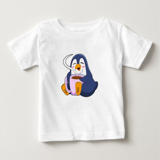 T-shirt Pour Bébé Pingouin with Cup of Coffee (Devant)