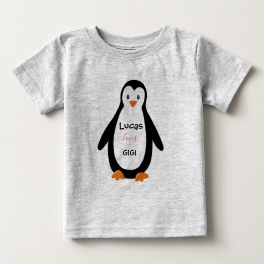 T-shirt Pour Bébé Pingouins, Gigi et nom (Devant)