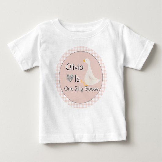 T-shirt Pour Bébé Pink En vichy One Silly Goose Girl's Birthday Part (Devant)