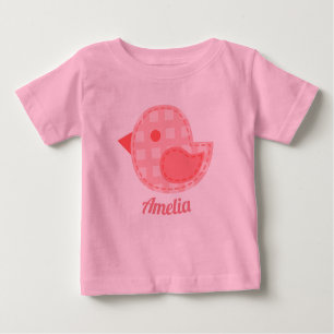 T-shirt Pour Bébé Pink Plaid Baby Bird Personnalisé