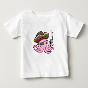 T-shirt Pour Bébé Pirate de pieuvre avec patch Sabre et Oeil
