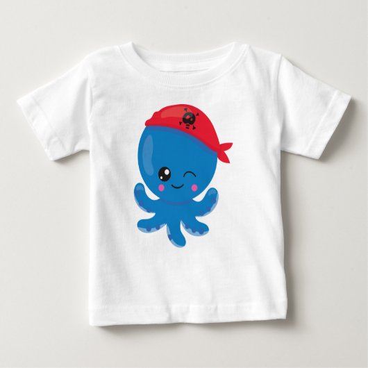 T-shirt Pour Bébé Pirate Octopus, Pipe mignonne, Petite Octopus (Devant)