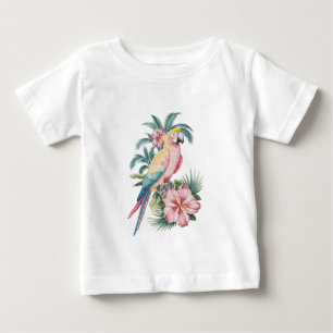 T-shirt Pour Bébé Plage d'été tendance perroquet et fleurs d'Hibiscu