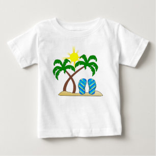 T-shirt Pour Bébé Plage mignonne avec bébé aux palmiers