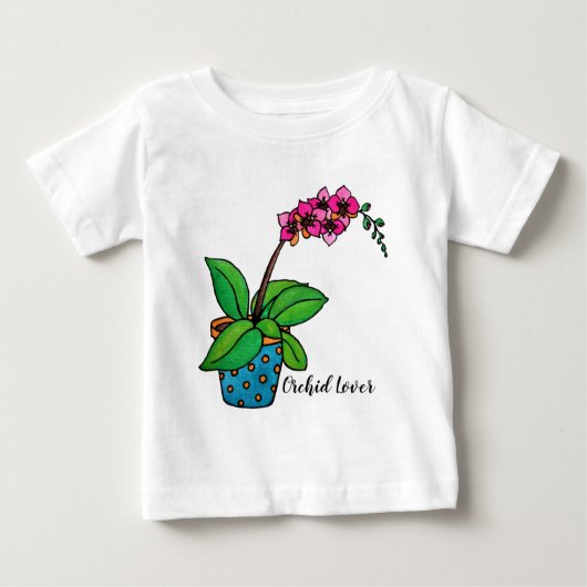 T-shirt Pour Bébé Plante d'orchidée à l'aquarelle dans un beau pot (Devant)