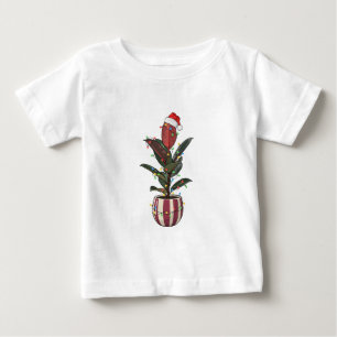 T-shirt Pour Bébé Plante en caoutchouc Ficus Santa Chapeau Lumières