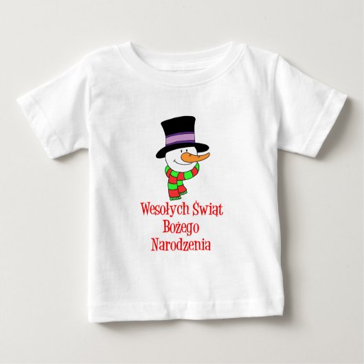T-shirt Pour Bébé Polonais Joyeux bonhomme de neige de Noël (Devant)