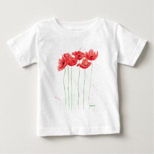 T-shirt Pour Bébé Poppies Fleurs rouges Aquarelle fleurs sauvages
