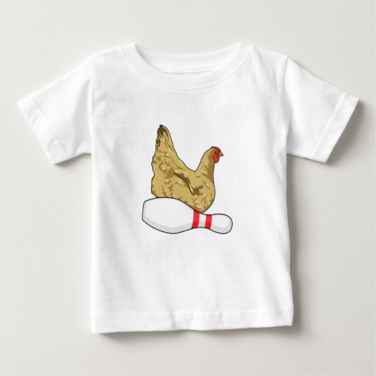 T-shirt Pour Bébé Poulet au Bowling avec épingle de Bowling (Devant)