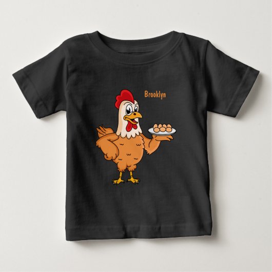 T-shirt Pour Bébé Poulet avec oeufs sur plaque de dessin animé (Devant)