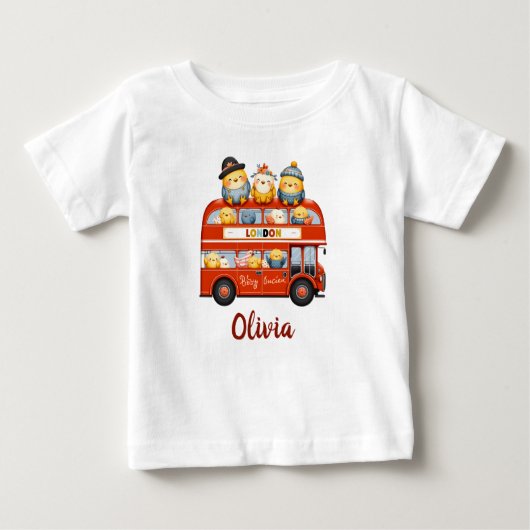 T-shirt Pour Bébé Poulet mignon à Londres Bus à deux ponts (Devant)