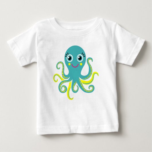 T-shirt Pour Bébé Poulpe bleu et jaune (Devant)