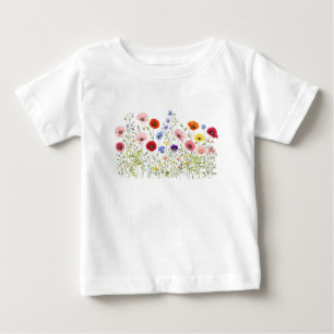 T-shirt Pour Bébé Prairie de fleurs sauvages avec des floraisons aqu
